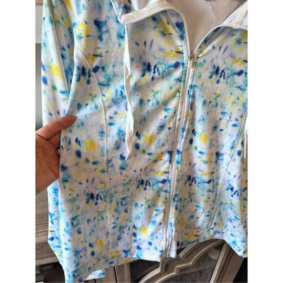 J. Crew Tie Dye Print Zip Front Active Hooded Sweatshirt Size Medium - Picture 4 of 10